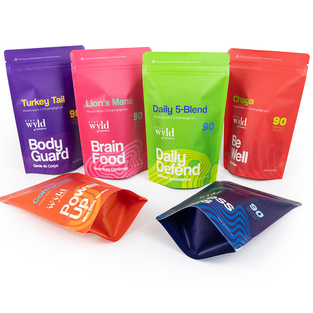 Recyclable vertical coffee and tea bag packaging with kraft paper and window